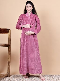 Secret Wish - Pink Solid Fur Winter Maternity Nighty