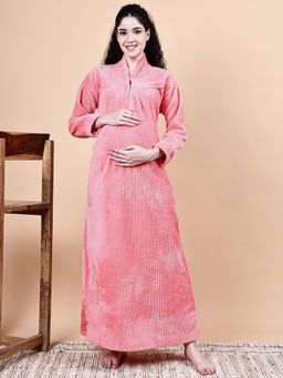 Secret Wish - Wine Solid Fur Winter Maternity Nighty