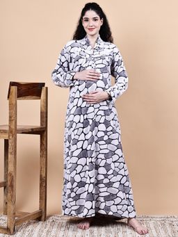 Secret Wish - Grey Abstract Fur Winter Maternity Nighty