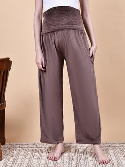 Secret Wish - Brown Solid Velvet Winter Maternity Trouser