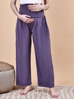 Secret Wish - Purple Solid Velvet Winter Maternity Trouser