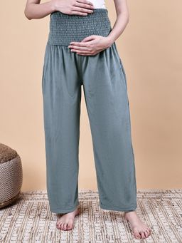 Secret Wish - Green Solid Velvet Winter Maternity Trouser