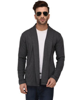 RIGO - Charcoal Melange Open Cardigan Full Sleeve Shrug For Men