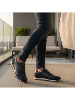 Bugatti - Men Cirino Navy Blue Premium Leather Comfort Sneakers