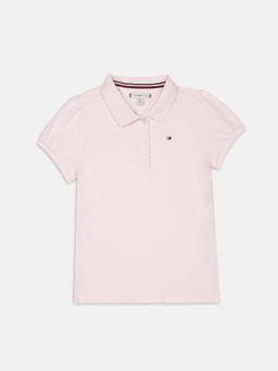 Tommy Hilfiger - Girls Solid Regular Fit Cotton Pink Polo T-Shirt