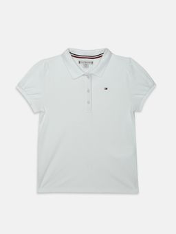 Tommy Hilfiger - Girls Solid Regular Fit Cotton White Polo T-Shirt