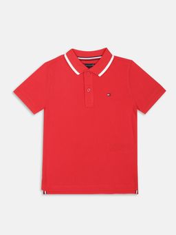 Tommy Hilfiger - Boys Printed Regular Fit Cotton Red Polo T-Shirt