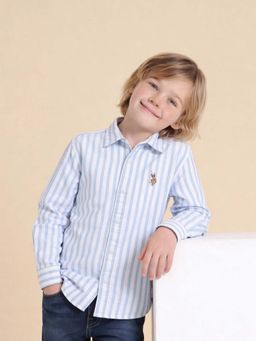 U.S. POLO ASSN. - Boys Vertical Striped Oxford Blue Shirt