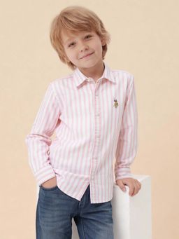 U.S. POLO ASSN. - Boys Vertical Striped Oxford Pink Shirt