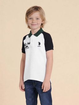 U.S. POLO ASSN. - Boys Colour Block Regular Fit White Polo T-Shirt