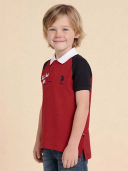 U.S. POLO ASSN. - Boys Colour Block Regular Fit Red Polo T-Shirt
