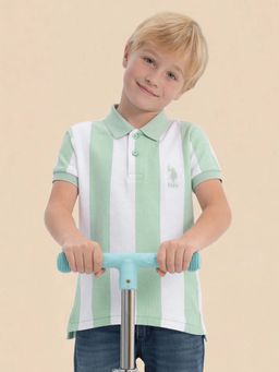 U.S. POLO ASSN. - Boys Vertical Striped Regular Fit Green Polo T-Shirt