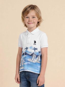 U.S. POLO ASSN. - Boys Graphic Printed Regular Fit White Polo T-Shirt