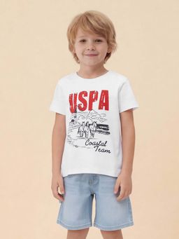 U.S. POLO ASSN. - Boys Graphic Brand Printed Regular Fit White T-Shirt