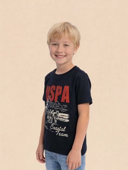 U.S. POLO ASSN. - Boys Graphic Brand Printed Regular Fit Navy Blue T-Shirt
