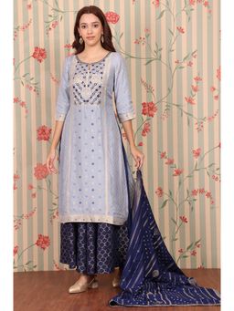 Aurelia - Blue Yarn-Dyed Zari Embroidered Kurta and Palazzo with Dupatta (Set of 3)