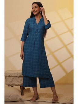 Aurelia - Blue Printed Cotton Kurta and Culottes (Set of 2)