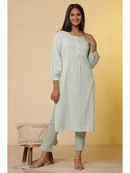 Aurelia - Aqua Green Leno Stripe Kurta and Trouser (Set of 2)