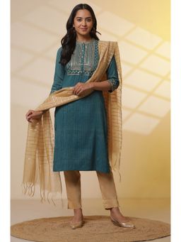 Aurelia - Blue Embellished Kurta and Pant with Dupatta (Set of 3)