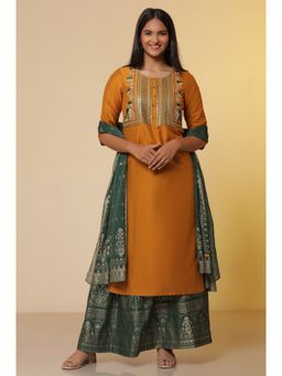 Aurelia - Yellow Embroidered Yoke Kurta and Skirt with Dupatta (Set of 3)