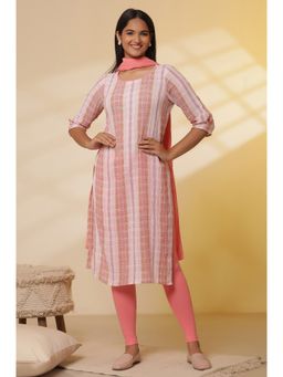 Aurelia - Shell Pink Checker Cotton Kurta and Leggings with Dupatta (Set of 3)