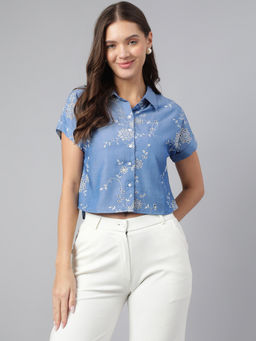 Latin Quarters - Blue Short Sleeve Embroidered Shirt
