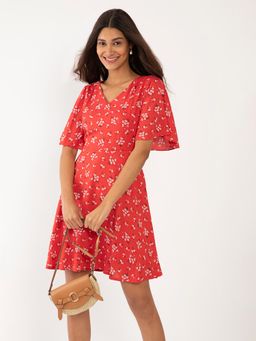 Zink London - Women's Red Floral Dress
