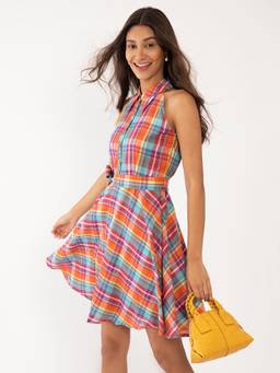 Zink London - Women's Multi-Color Checks Dress
