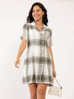 Zink London - Women's White Checks Dress