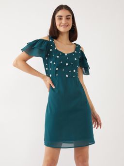 Zink London - Women Teal Embellished Dress