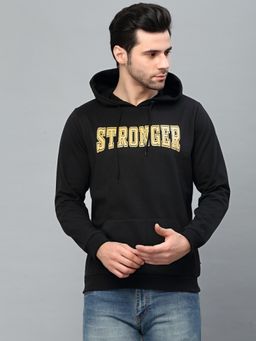 RIGO - Men Black Bold Printed Hood Fleece Sweatshirt