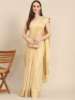 Odette - Cream Georgette Woven Saree with Unstitched Blouse