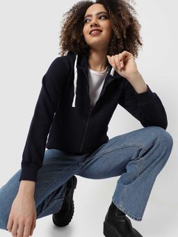 Campus Sutra - Women Black Zipper Sweatshirt