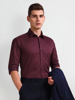Arrow - Manhattan Slim Fit Cotton Wine Formal Shirt