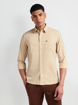 Arrow Sports - Geometric Print Twill Beige Formal Shirt
