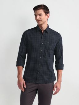 Arrow Sports - Navy Blue Slim Fit Checks Casual Shirt