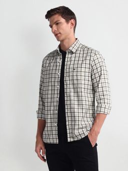 Arrow Sports - Tartan Checked Manhattan Slim Beige Casual Shirt
