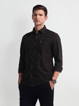 Arrow Sports - Tartan Check Manhattan Slim Brown Casual Shirt