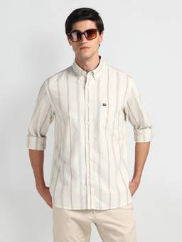 Arrow Sports - Vertical Stripe Oxford Beige Casual Shirt