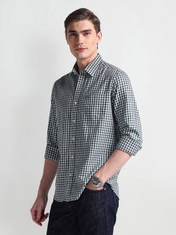 Arrow Sports - Gingham Check Cotton Black Casual Shirt