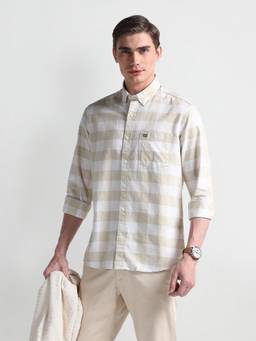 Arrow Sports - Buffalo Check Cotton Beige Casual Shirt