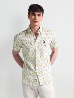 U.S. POLO ASSN. - Short Sleeve Slim Fit Floral Yellow Casual Shirt