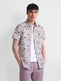 U.S. POLO ASSN. - Short Sleeve Slim Fit Floral Grey Casual Shirt