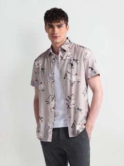 U.S. Polo Assn. Denim Co. - Short Sleeve Floral Print Brown Casual Shirt