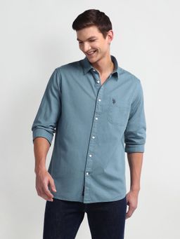 U.S. Polo Assn. Denim Co. - Semi Cutaway Collar Slim Fit Blue Casual Shirt