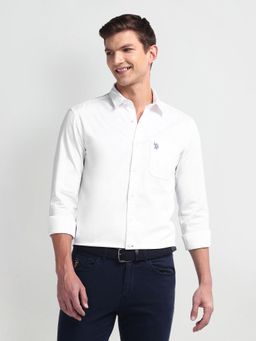 U.S. Polo Assn. Denim Co. - Semi Cutaway Collar Slim Fit White Casual Shirt