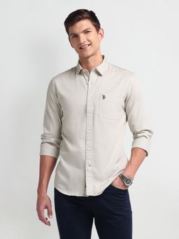 U.S. Polo Assn. Denim Co. - Semi Cutaway Collar Slim Fit Ivory Casual Shirt