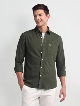 U.S. Polo Assn. Denim Co. - Semi Cutaway Collar Slim Fit Dark Green Casual Shirt