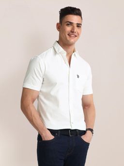 U.S. POLO ASSN. - Tailored Regular Fit Solid Off White Casual Shirt