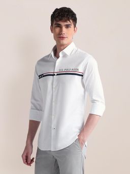 U.S. POLO ASSN. - Long Sleeve Solid Brand White Casual Shirt